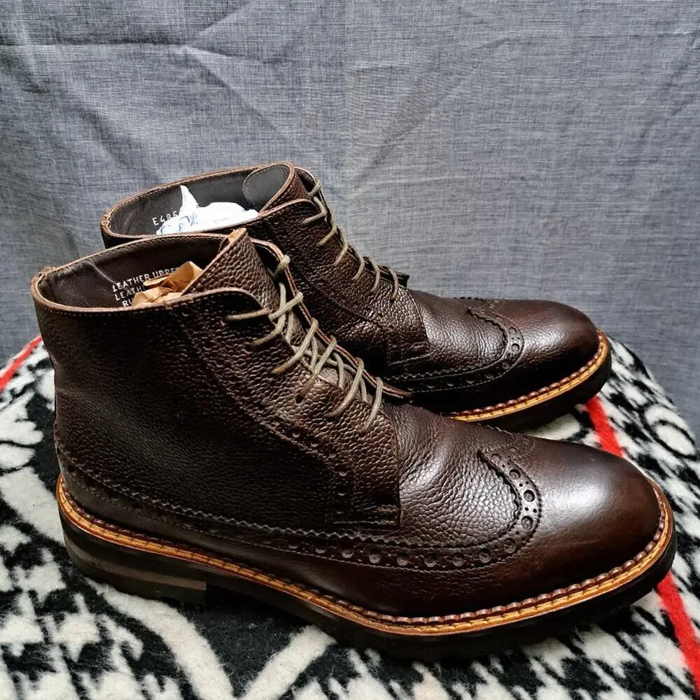 %Calzoleria Toscana Men Leather Wingtip Boots E485 Size 43 / D1